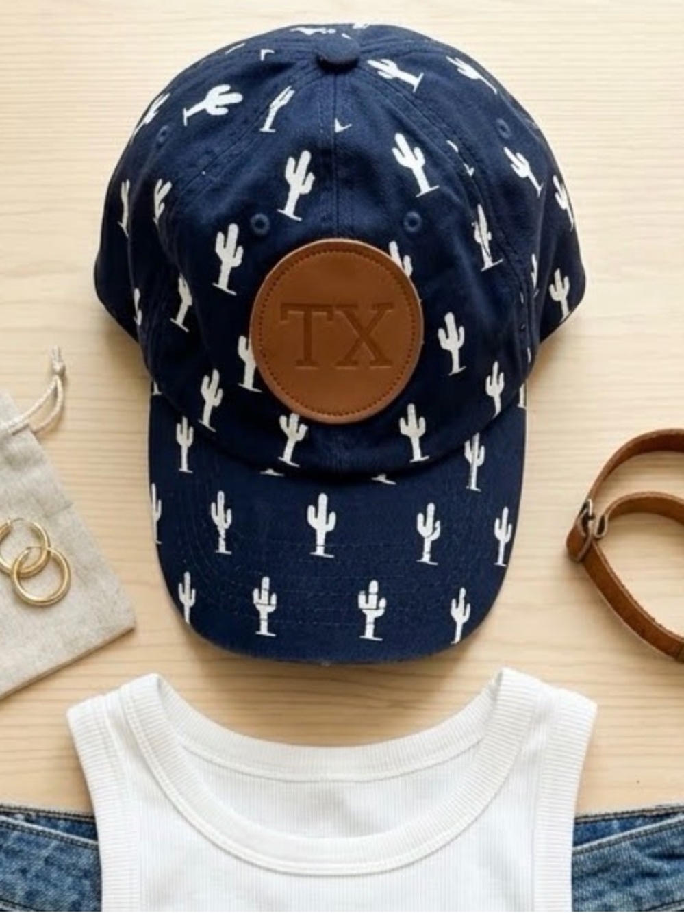 💫3/$20 Oliver & Otis Navy Blue Cactus Texas TX Leather Patch Ball Cap